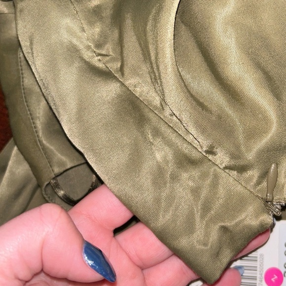 Zara Tie Front Cropped Top Satin Olive Green New With Tags 3067/464/505/S - Picture 5 of 6